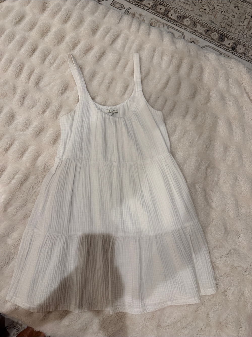 Women's White Tiered Mini Sundress with Spaghetti Straps